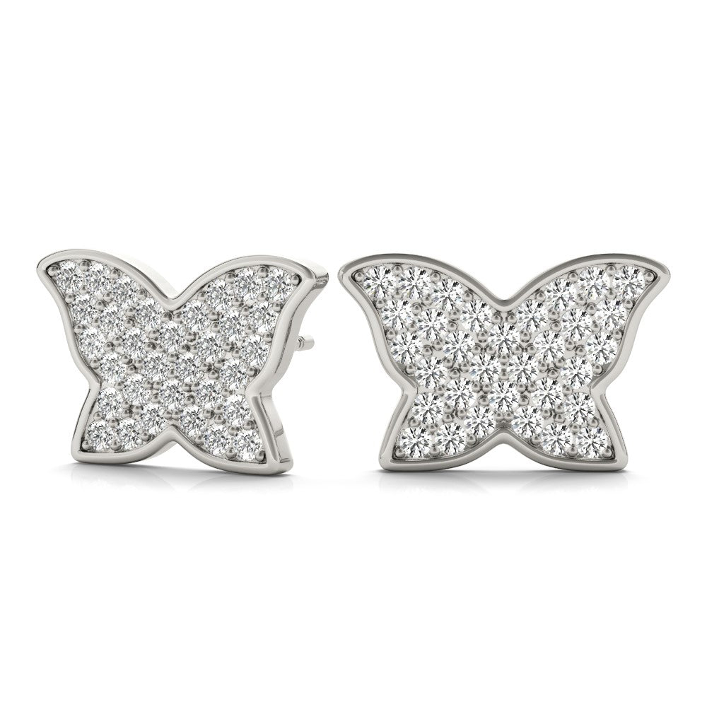 0.65 Ct Round Diamond Butterfly Stud Earrings In 14K Solid Gold