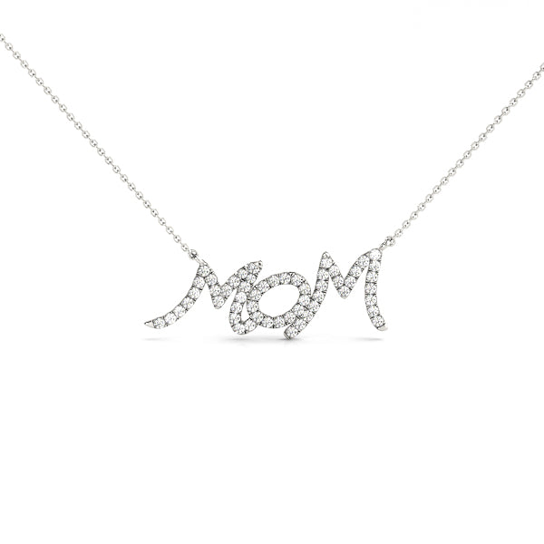 0.25CT Diamond  "MoM" Pendant Necklace 18K Gold Plated With Box Chain
