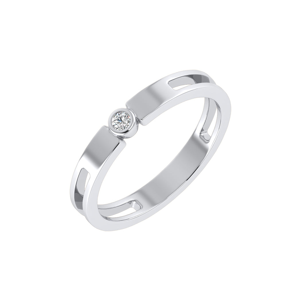 Wedding Band 14K Solid Gold 0.03Ct Bezel Set Diamond Engagement Rings Jewelry
