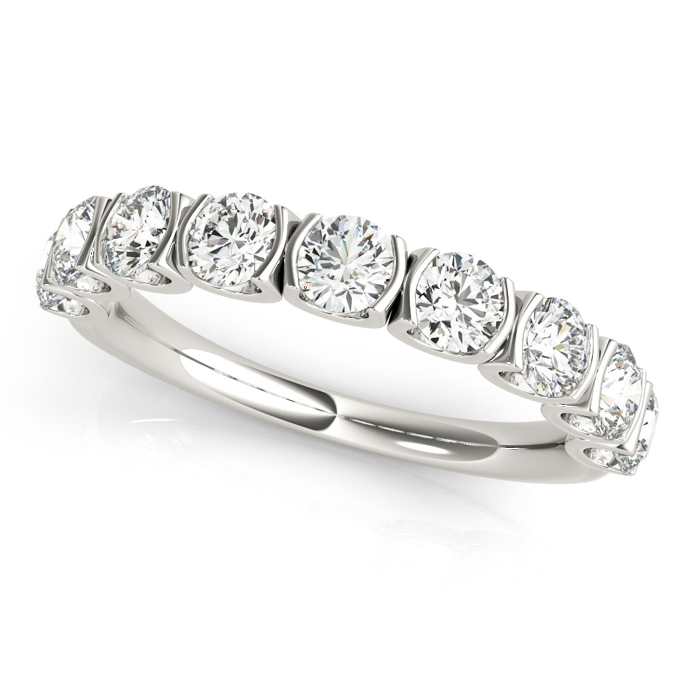 0.75  Ct Half Eternity Diamond Ring in 14K White Gold – 7-Stone Shared Prong Band