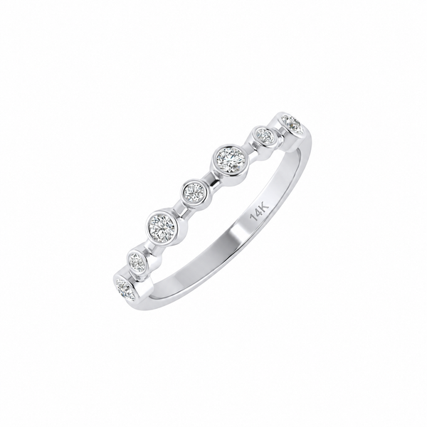 0.17 Ct Bezel Set Diamond 14K Gold Wedding Band Women Jew...