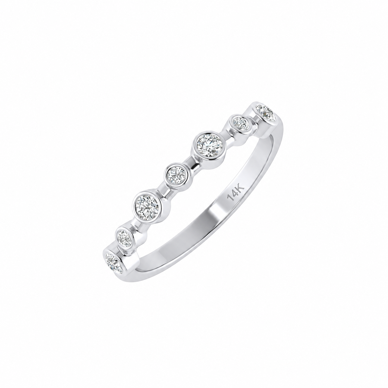 0.17Ct Bezel Set Diamond 14K Gold Wedding Band Women Jewelry