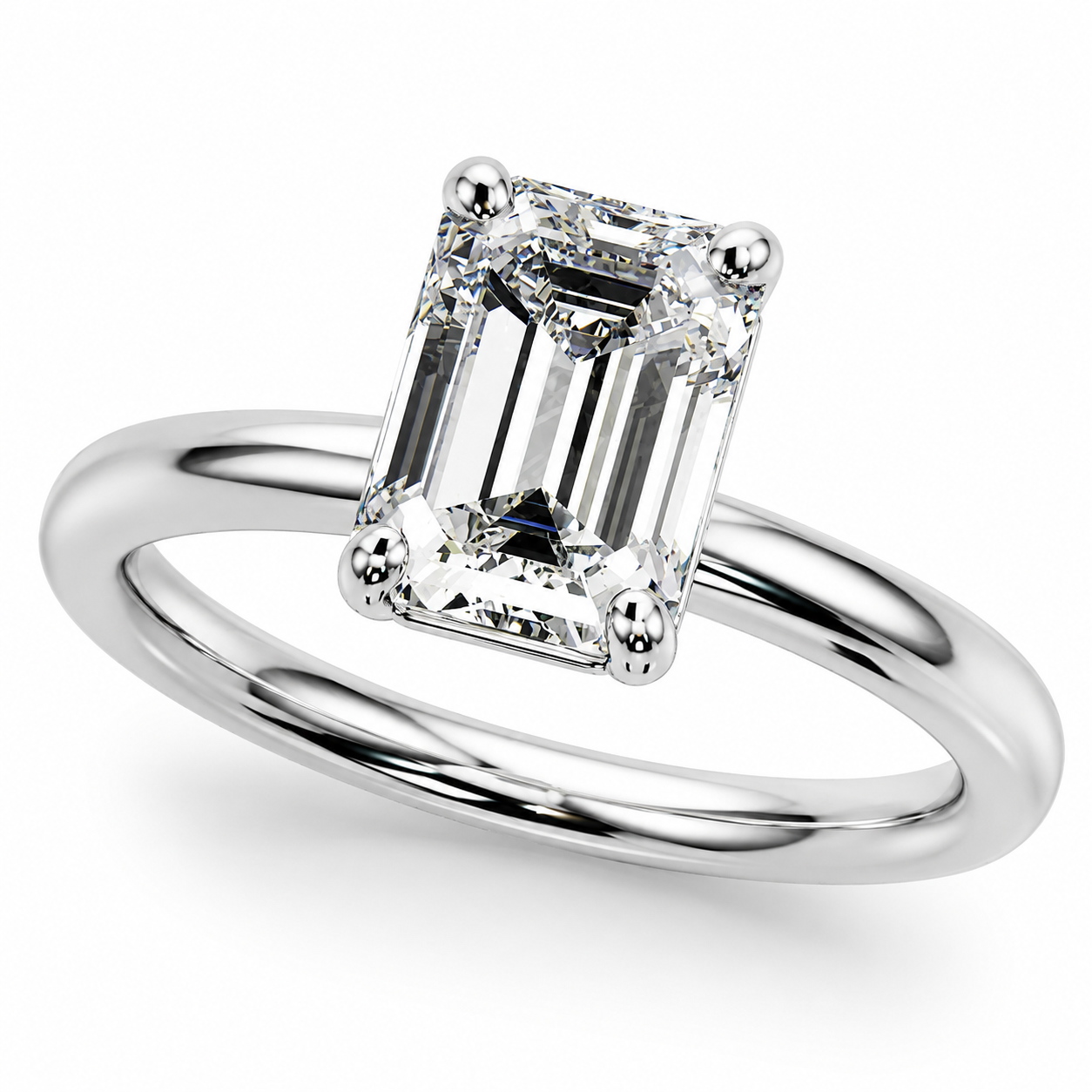 Engagement Ring 0.50Ct Emerald Diamond Solitare Ring In 14K White Gold