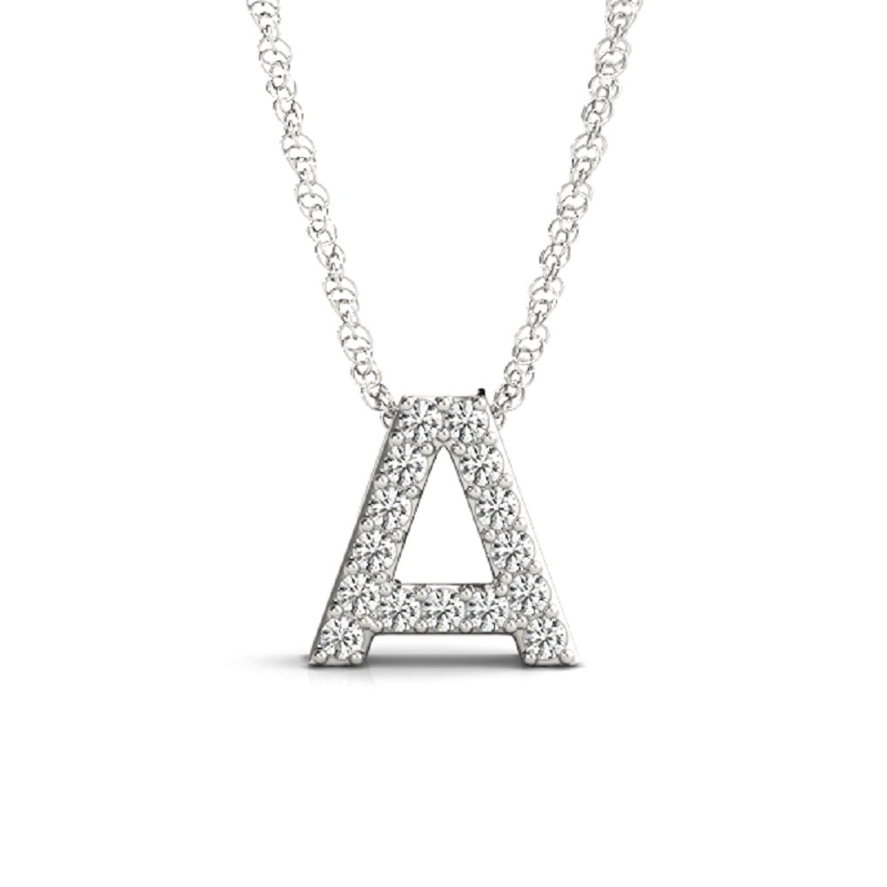 “A” Initial 0.07 CT Diamond Pendant Necklace in 14K Gold – With 18" Box Chain