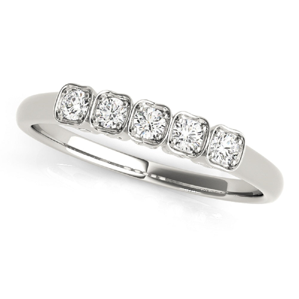 1/8 Ct Diamond Band Ring in 14K Rose/ White & Yellow Gold – 5-Stone Style Setting