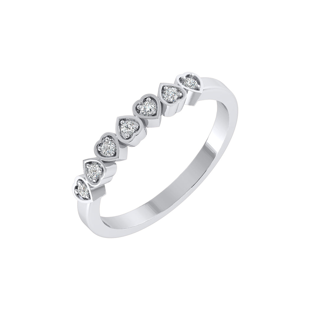 0.07Ct Diamond 14K Solid Gold Heart Shape Wedding Band Women Jewelry