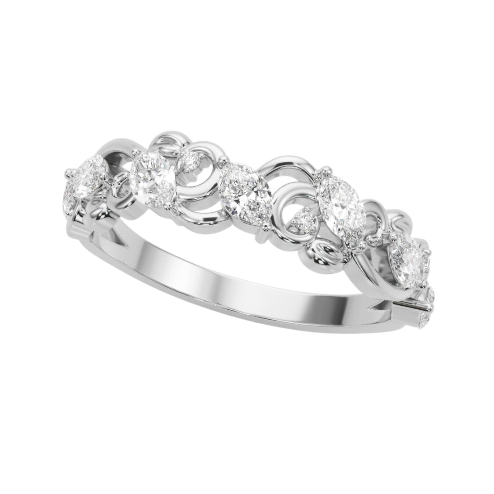 1/2 CT FG/VVS1 Diamond Designer Wedding Band In 10K White /Rose And Yellow Gold
