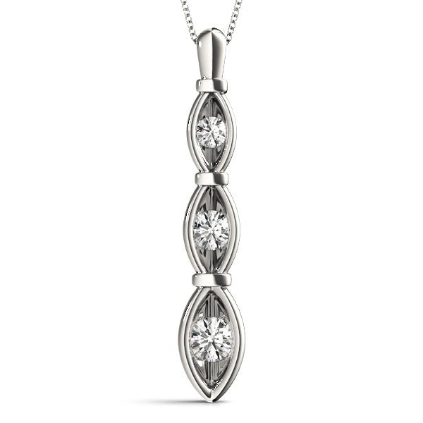 1/4 Ct Diamond 3 Stone Pendant Chain Necklace In 14K Gold