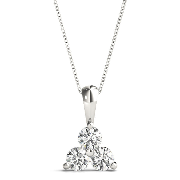 0.75 Ct Round Diamond 3 Stone Pendant In 14K Gold With Chain