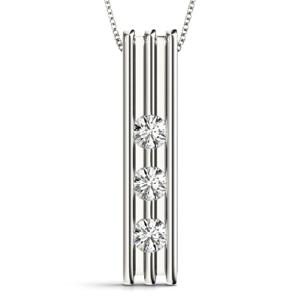 1/2 Ct Diamond 3 Stone Channel Set Pendant In 14K Gold With Box Chain
