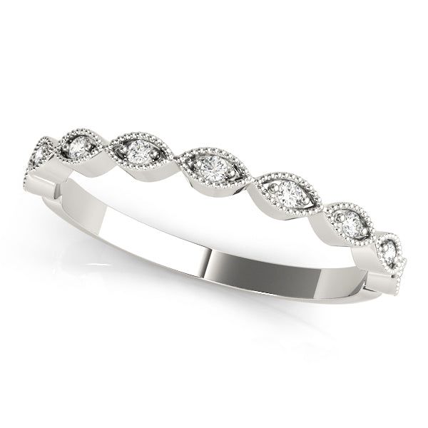 Vintage-Inspired Round Diamond Band in 14K White Gold – Milgrain Detail Stackable Ring (Copy)