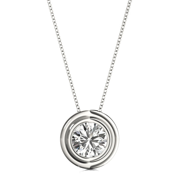 0.50Ct Bezel Set Diamond Pendant Necklace In 14K Solid Gold