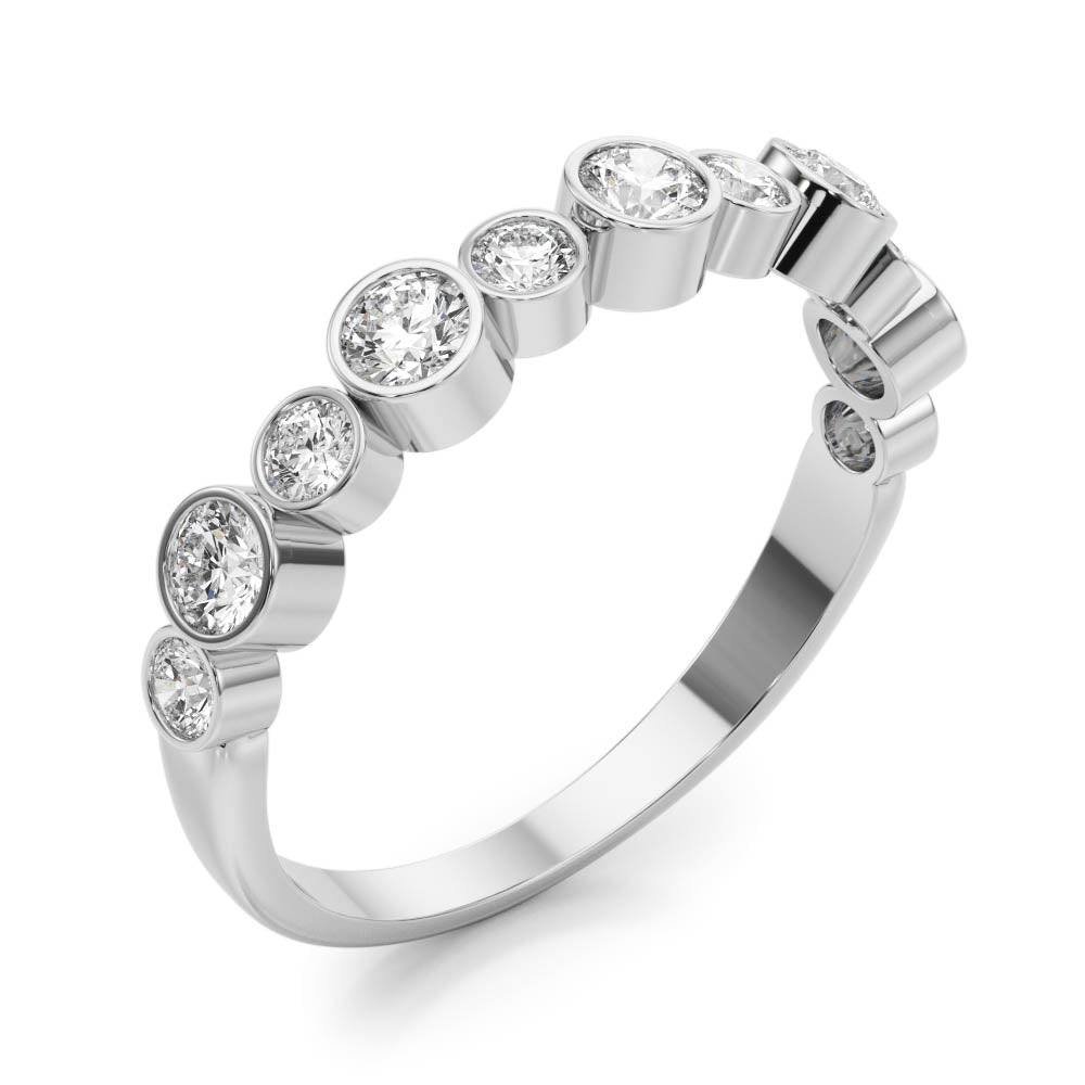 Wedding Stackable Band 1/2Ct Bezel Set Diamond 14K Solid Gold Women Jewelry