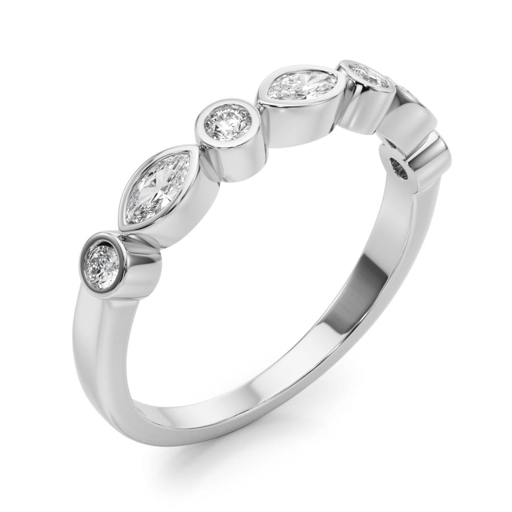 0.35Ct Marquise Round Bezel Set Wedding Band in 14K White/ Rose & Yellow Gold
