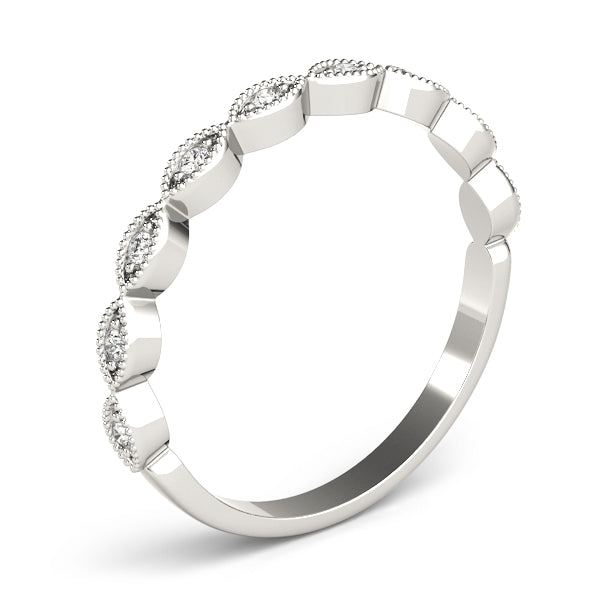 Vintage-Inspired Round Diamond Band in 14K White Gold – Milgrain Detail Stackable Ring (Copy)