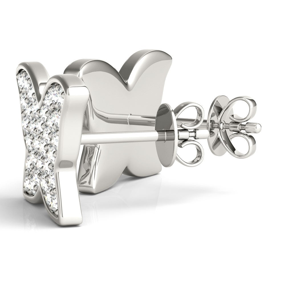 0.65 Ct Round Diamond Butterfly Stud Earrings In 14K Solid Gold