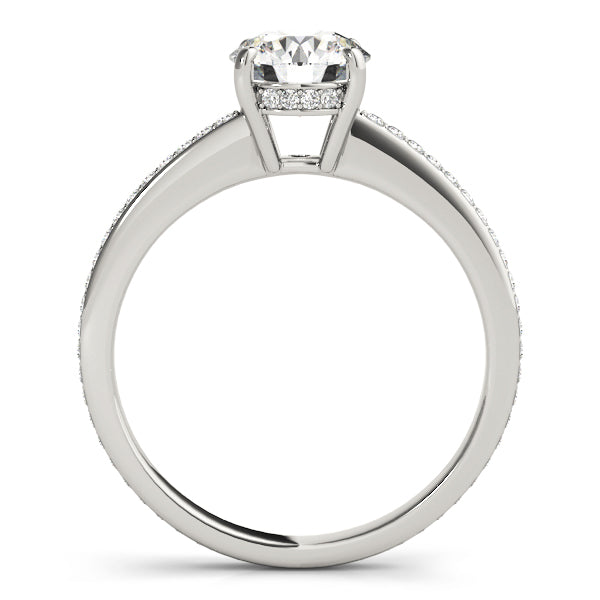 0.75 Classic Round Solitaire Engagement Ring with Pave Band in 14K White Gold