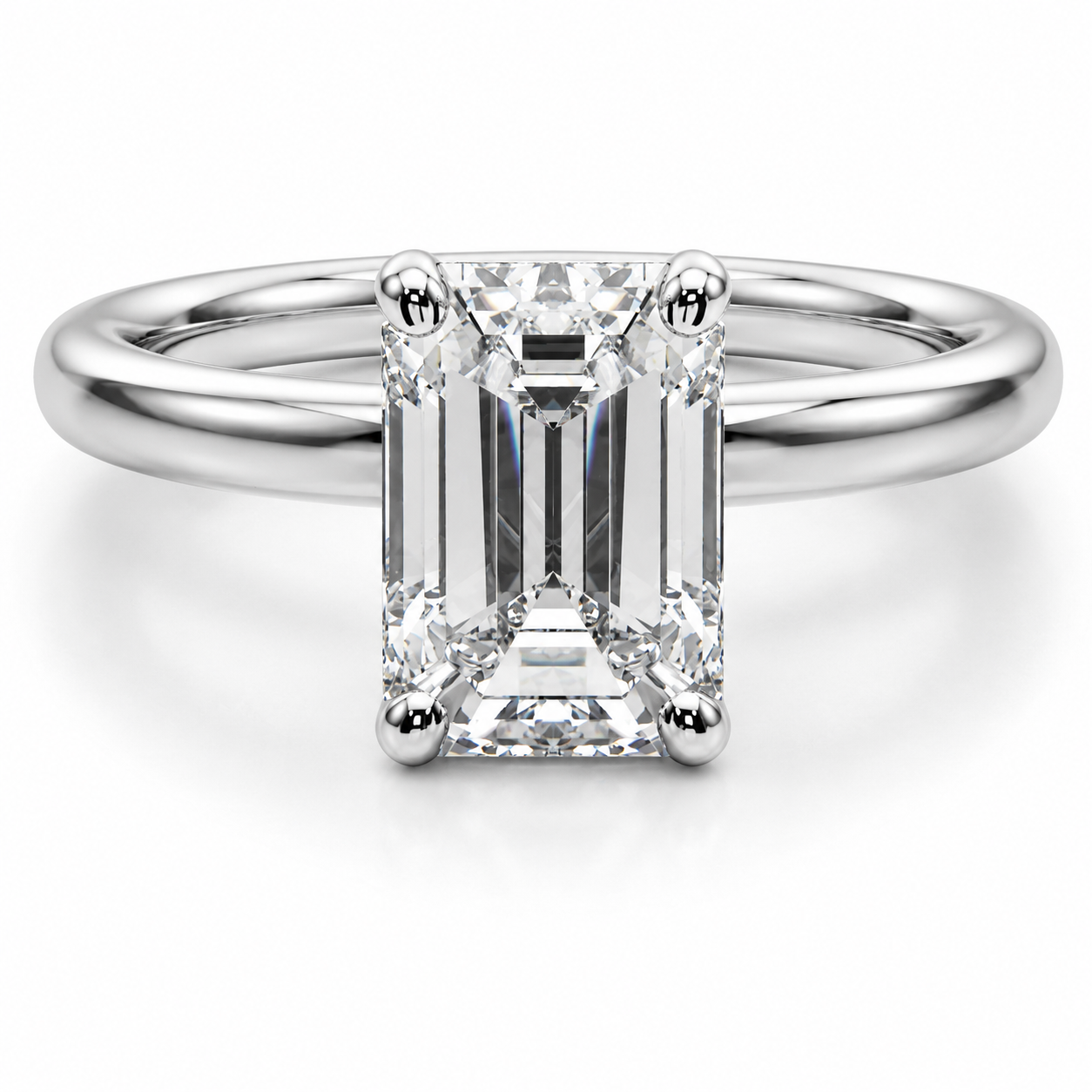 Engagement Ring 0.50Ct Emerald Diamond Solitare Ring In 14K White Gold