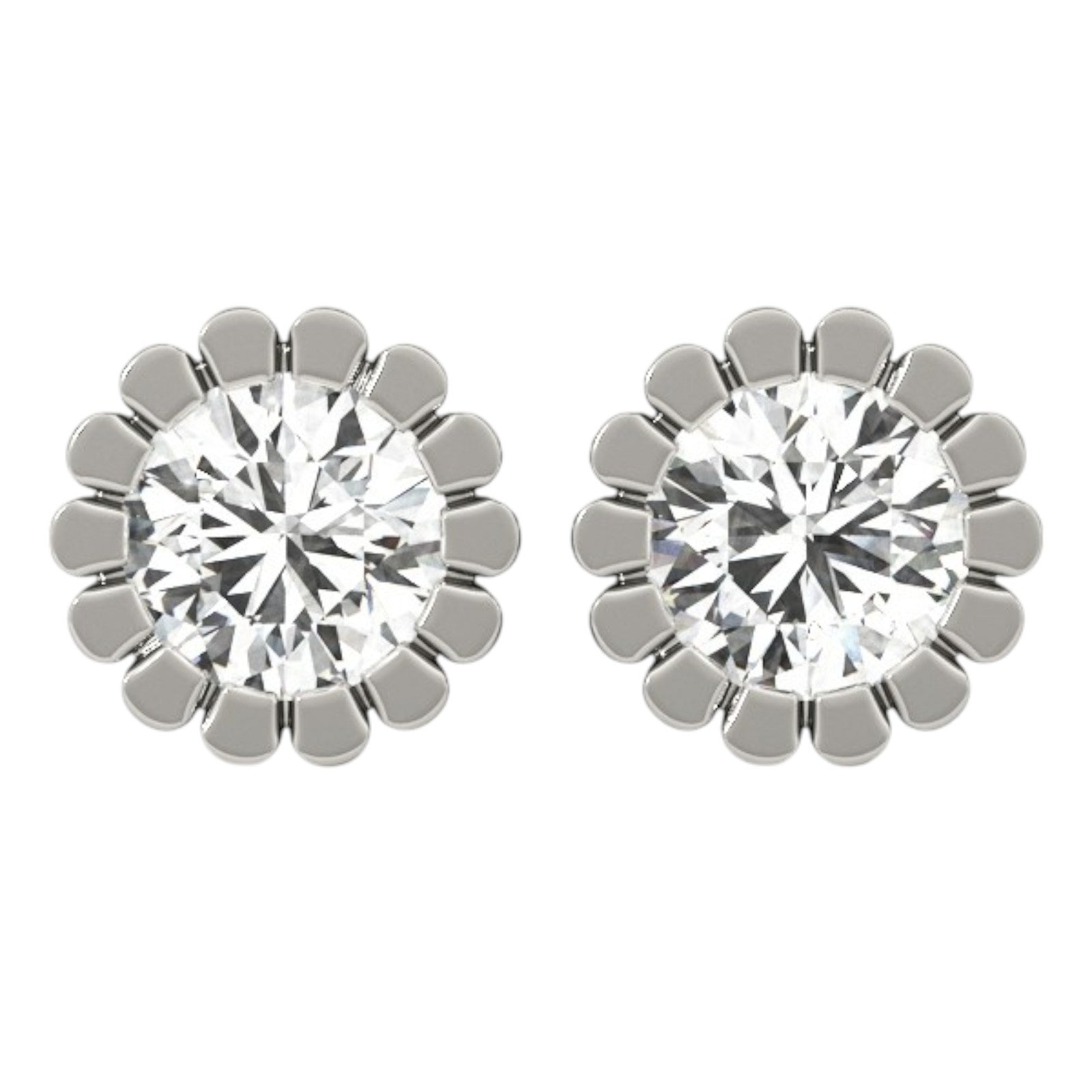 0.25  Carat Round FG/VVS1 Diamond Bezel Set Stud Earrings In Rose/ White & Yellow Gold