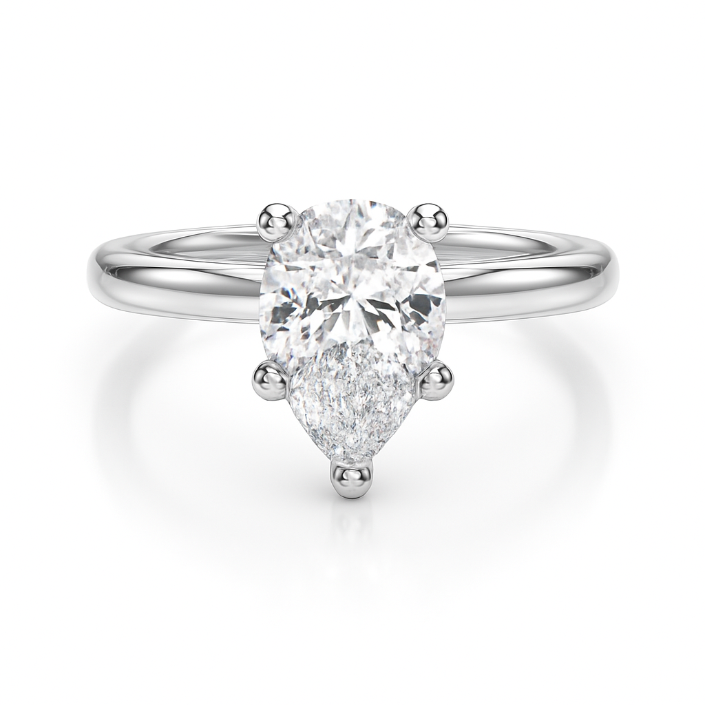 Elegant Pear-Cut Solitaire Diamond Ring in White Gold – Classic 5-Prong Setting
