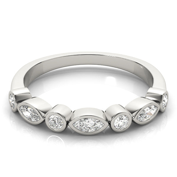 0.35Ct Marquise Round Bezel Set Wedding Band in 14K White/ Rose & Yellow Gold