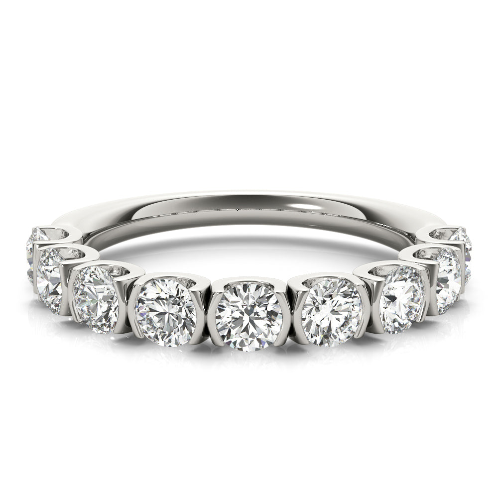 0.75  Ct Half Eternity Diamond Ring in 14K White Gold – 7-Stone Shared Prong Band