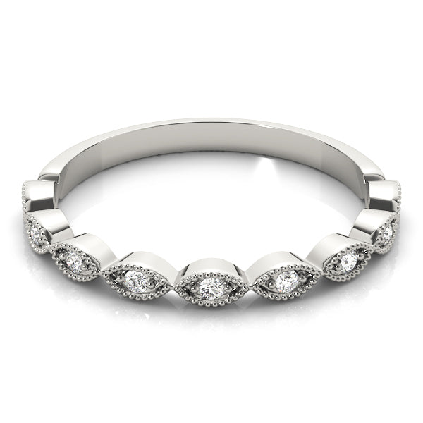 Vintage-Inspired Round Diamond Band in 14K White Gold – Milgrain Detail Stackable Ring (Copy)