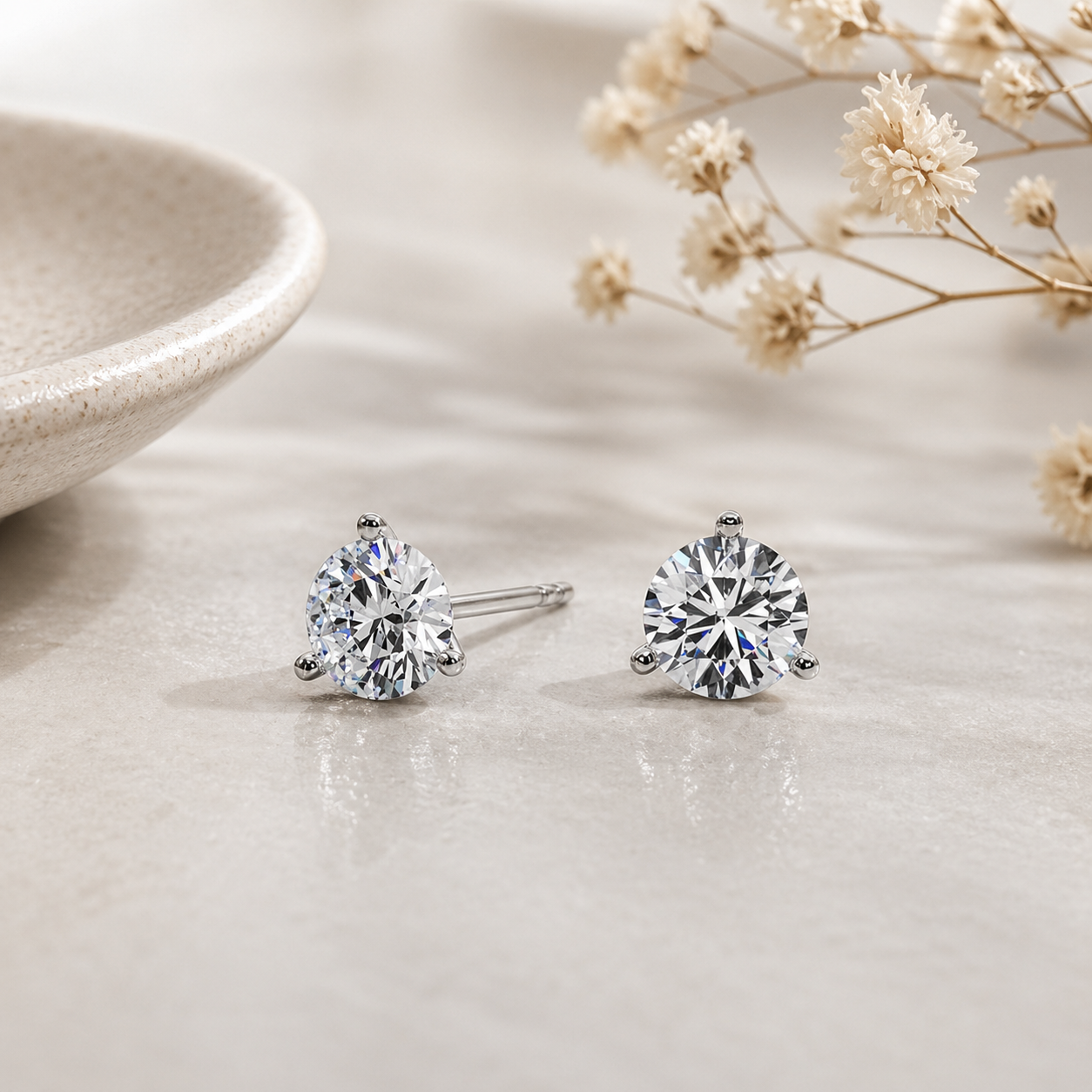 Stud Earrings 1.00Ct Brilliant Diamond 3 Prong Martini In 14K Yellow Gold
