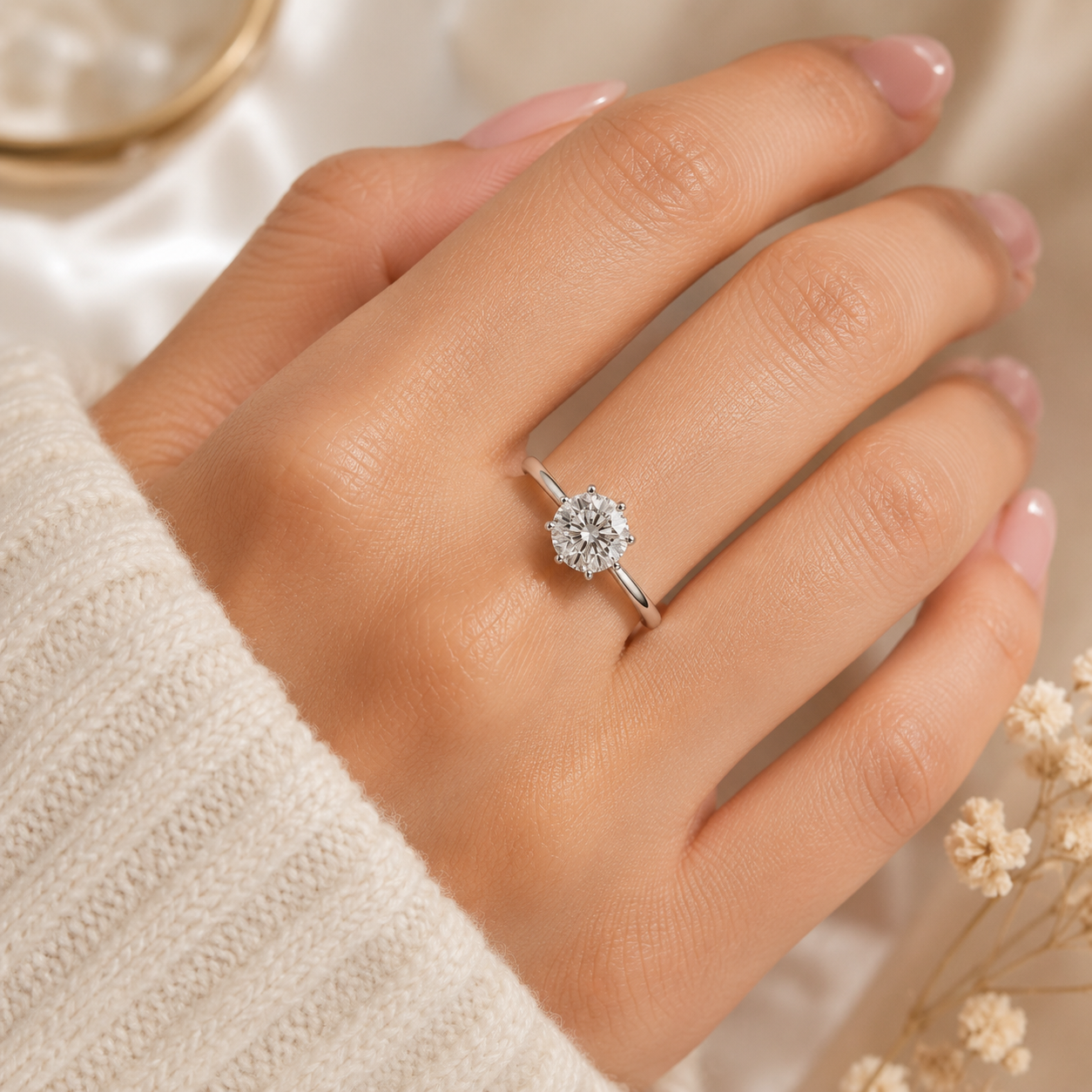 0.33 Ct Lab Grown Diamond Solitaire Engagement Ring in 14K White Gold