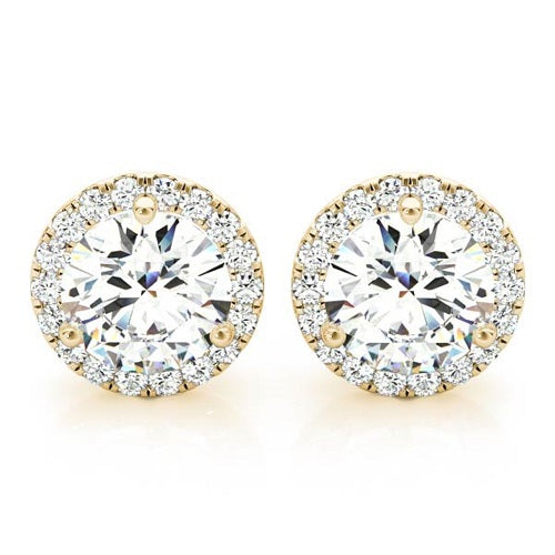 0.35 Carat Halo Diamond Stud Earrings In 14K Solid Yellow Gold