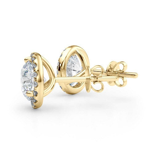 0.35 Carat Halo Diamond Stud Earrings In 14K Solid Yellow Gold
