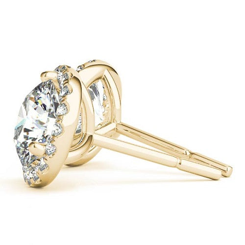 0.35 Carat Halo Diamond Stud Earrings In 14K Solid Yellow Gold