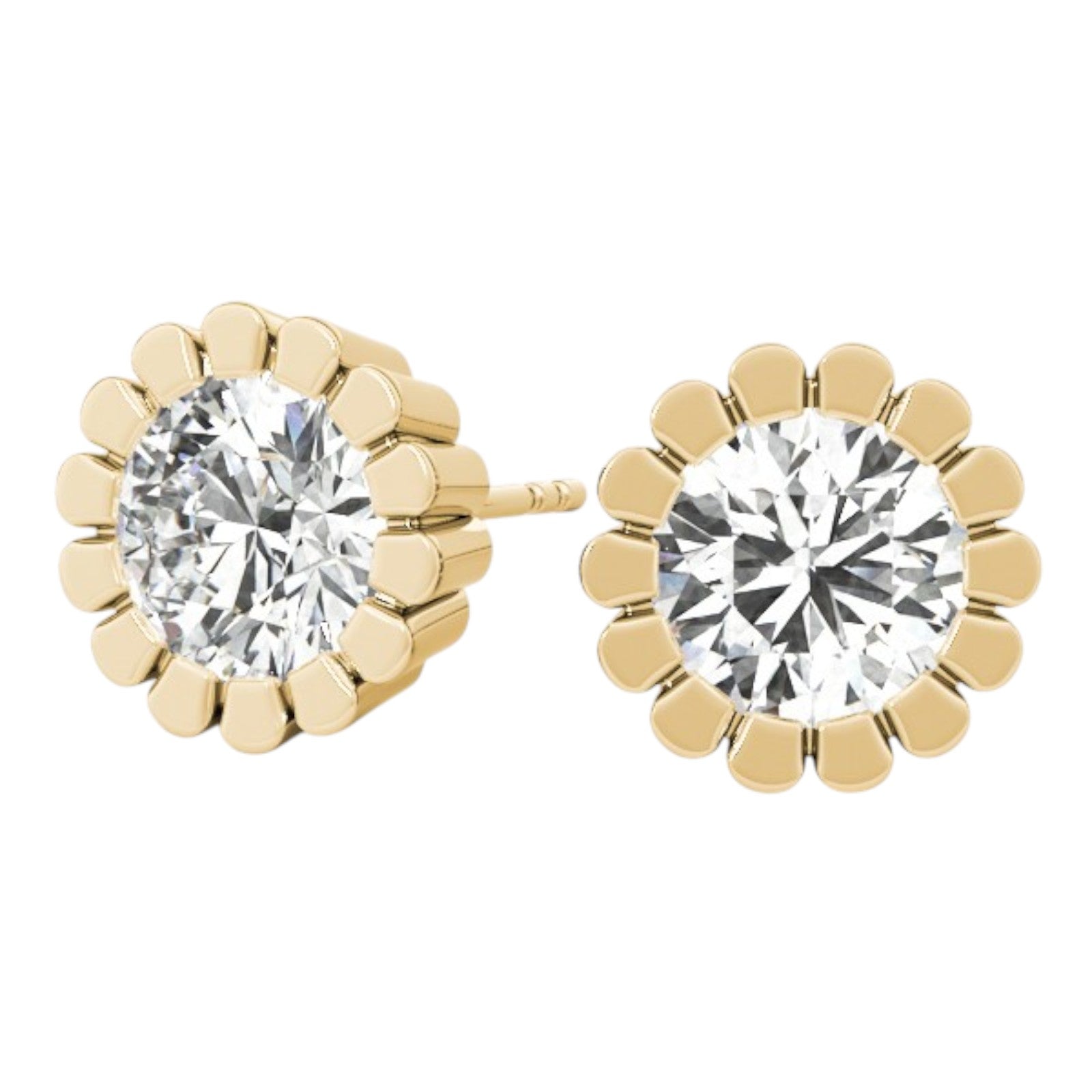 0.25  Carat Round FG/VVS1 Diamond Bezel Set Stud Earrings In Rose/ White & Yellow Gold