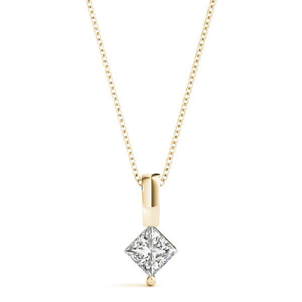 Solitaire Pendant 0.05CT Princess Diamond In 14K Gold With Box Chain