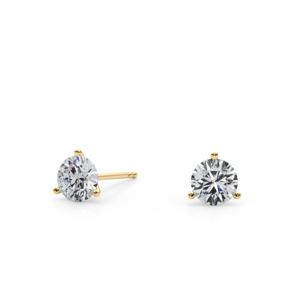 Stud Earrings 1.00Ct Brilliant Diamond 3 Prong Martini In 14K Yellow Gold