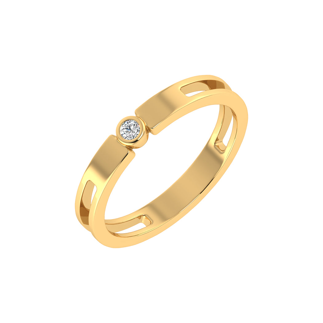Wedding Band 14K Solid Gold 0.03Ct Bezel Set Diamond Engagement Rings Jewelry