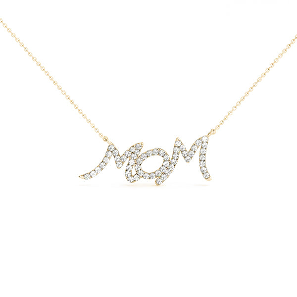 0.25CT Diamond  "MoM" Pendant Necklace 18K Gold Plated With Box Chain