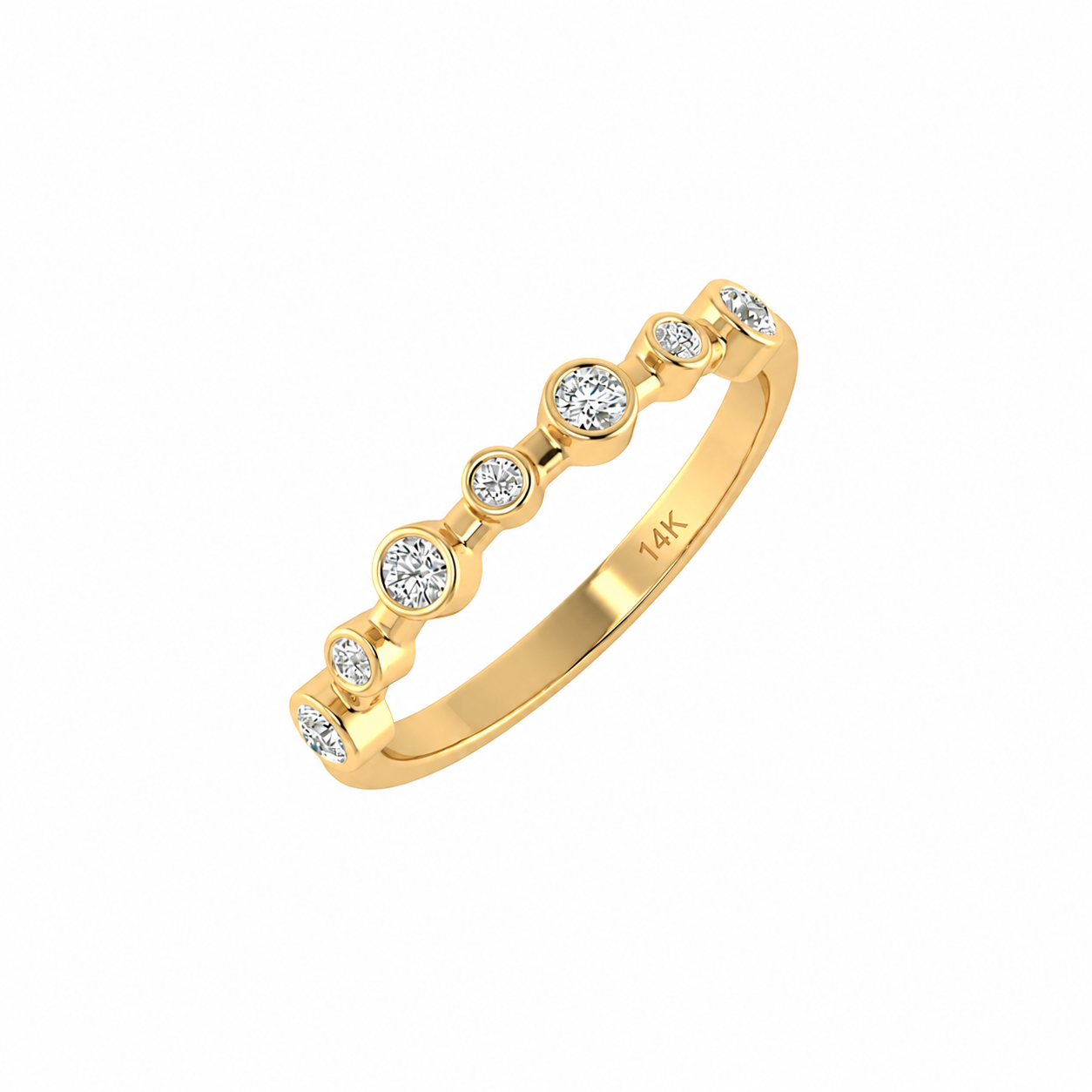 0.17Ct Bezel Set Diamond 14K Gold Wedding Band Women Jewelry