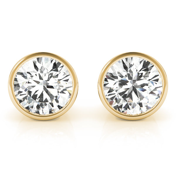 0.20CT Bezel Set Brilliant Diamond Push Back Stud Earrings In 14K Gold