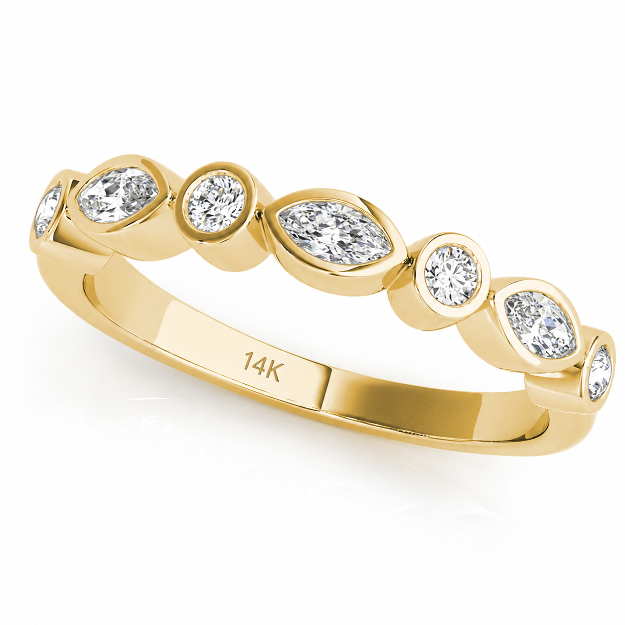 0.35Ct Marquise Round Bezel Set Wedding Band in 14K White/ Rose & Yellow Gold