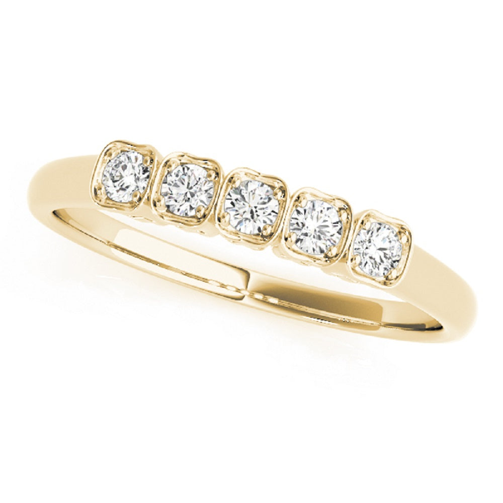 1/8 Ct Diamond Band Ring in 14K Rose/ White & Yellow Gold – 5-Stone Style Setting