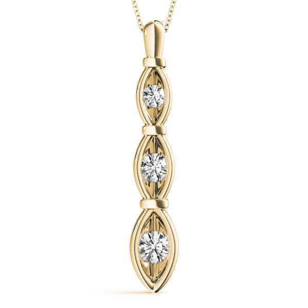 1/4 Ct Diamond 3 Stone Pendant Chain Necklace In 14K Gold