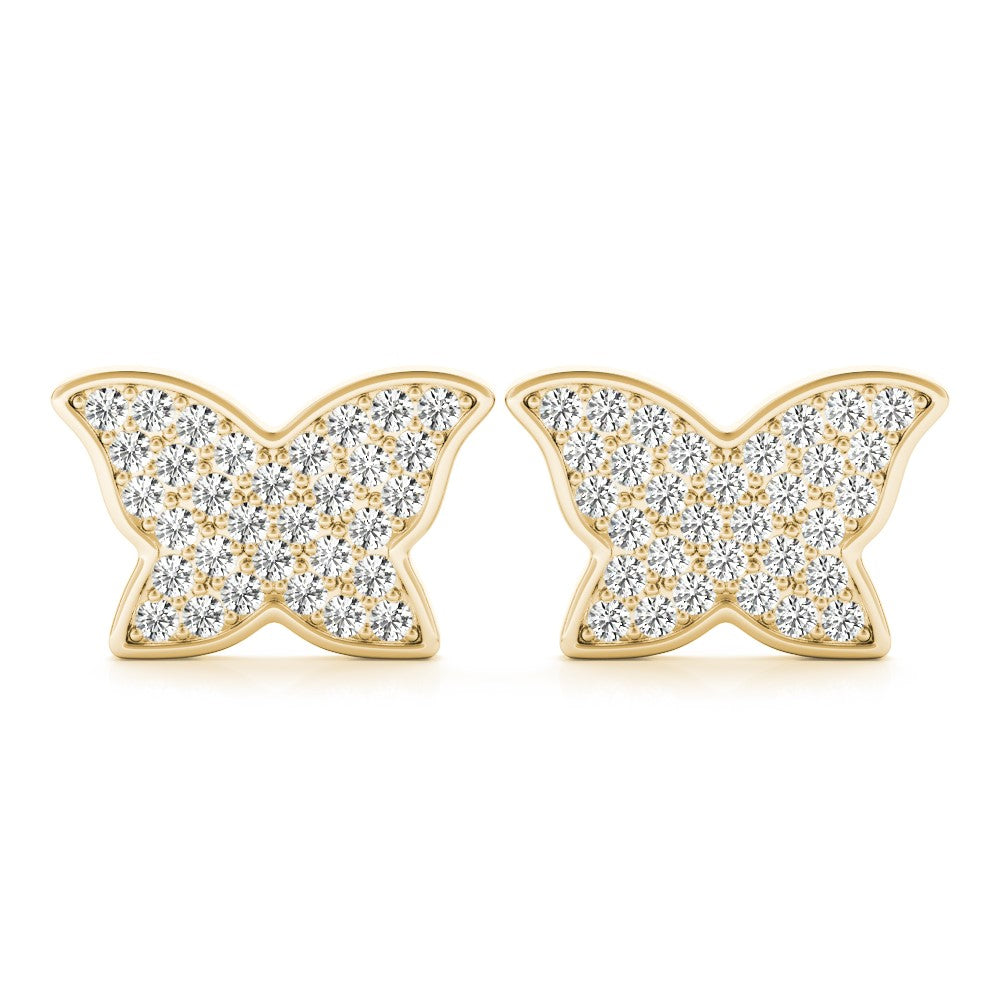 0.65 Ct Round Diamond Butterfly Stud Earrings In 14K Solid Gold