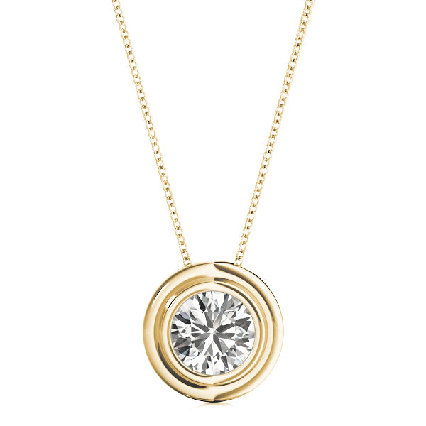 0.50Ct Bezel Set Diamond Pendant Necklace In 14K Solid Gold