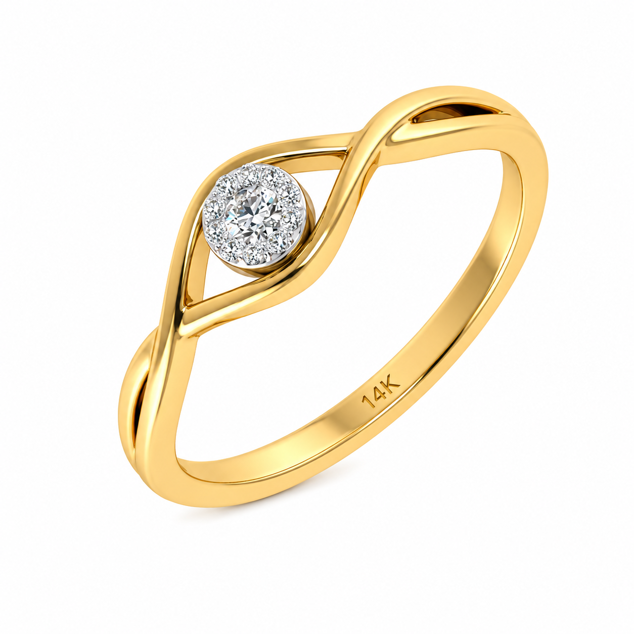 KohinoorGems 0.07Ct Halo Diamond Wedding Band In 14K Solid Gold Women Jewelry