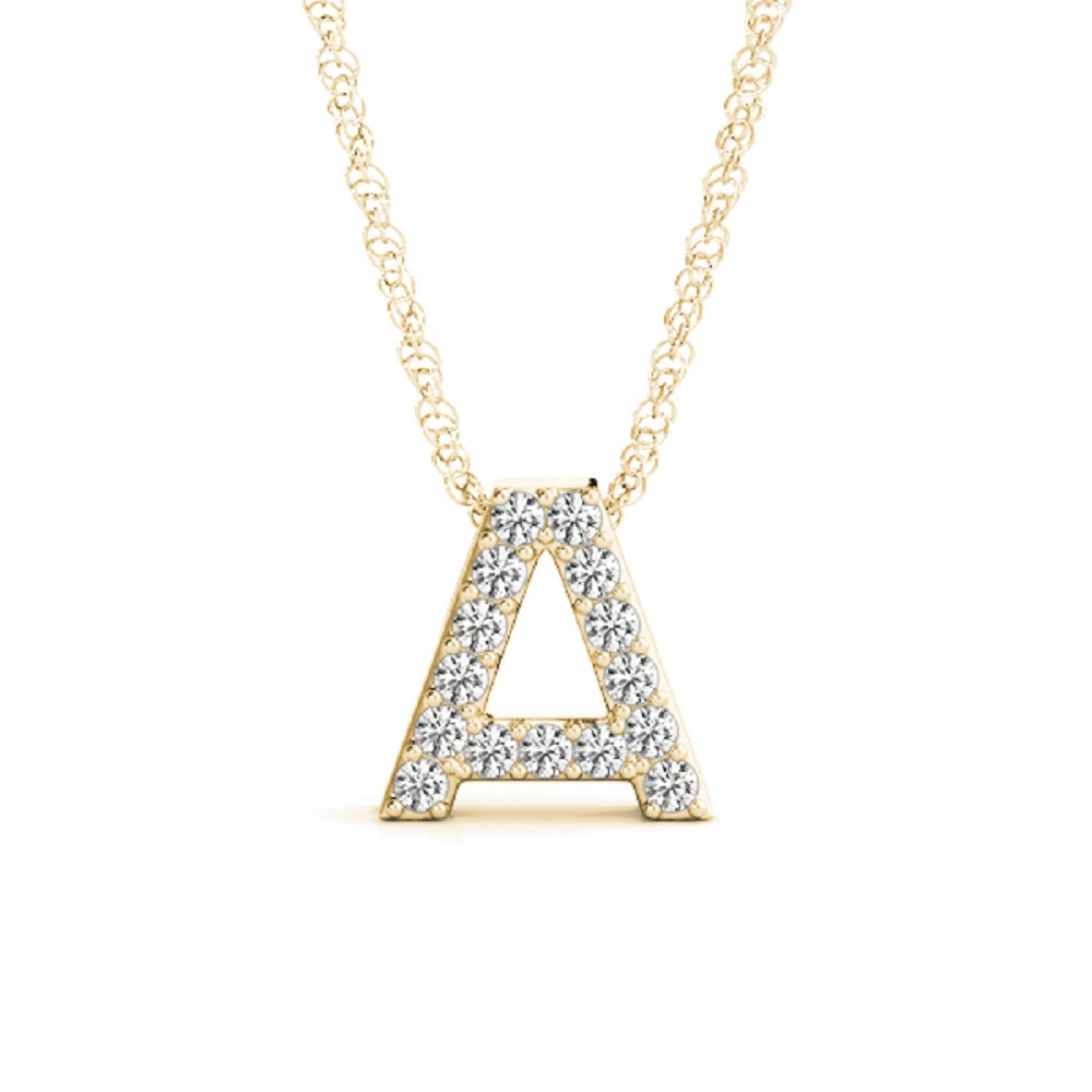 “A” Initial 0.07 CT Diamond Pendant Necklace in 14K Gold – With 18" Box Chain