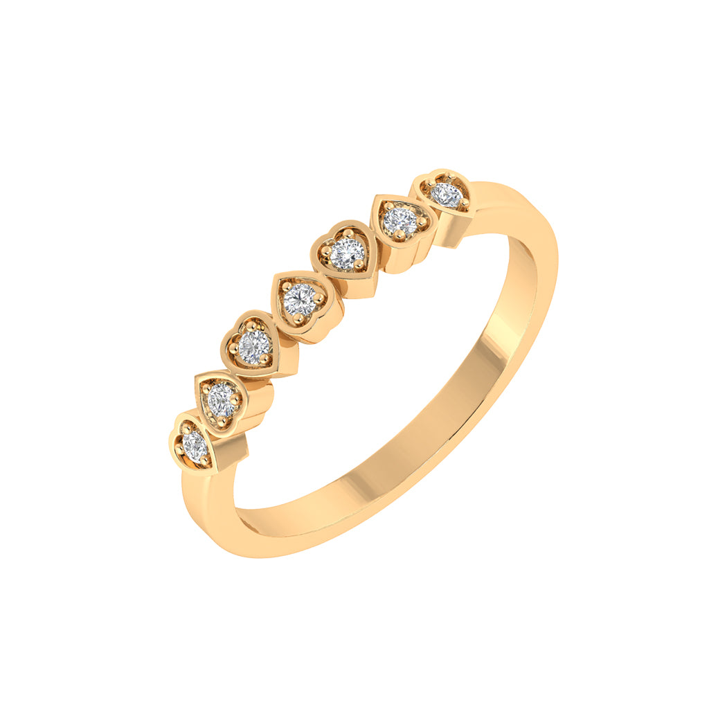 0.07Ct Diamond 14K Solid Gold Heart Shape Wedding Band Women Jewelry
