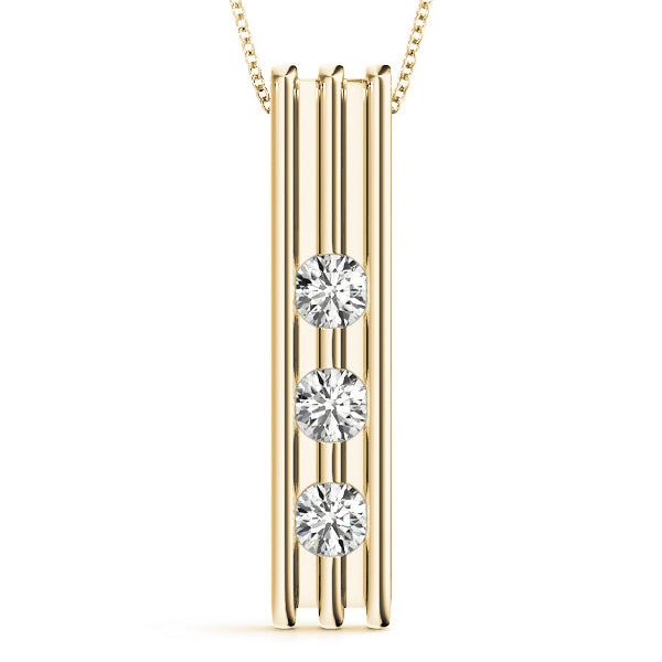 1/2 Ct Diamond 3 Stone Channel Set Pendant In 14K Gold With Box Chain