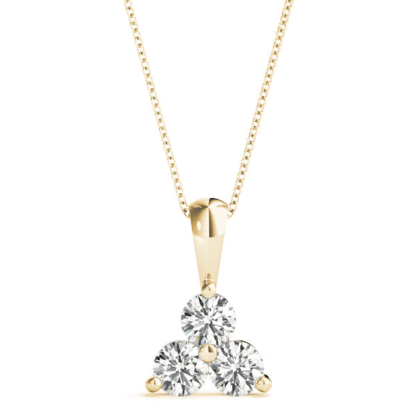 0.75 Ct Round Diamond 3 Stone Pendant In 14K Gold With Chain