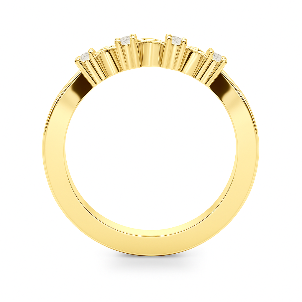 0.07 Ct Leaf Accent Diamond Band Ring in 14K Yellow Gold